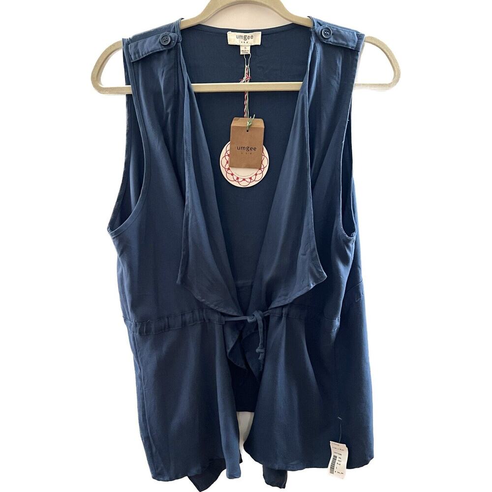 Umgee Boho Hippie Gypsy Peasant Romantic Vest Size Small Navy Soft Front Tie